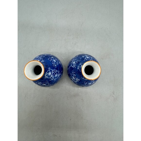 Pair Of Blue Floral Porcelain Vases With White Accents 4.5" Tall Pre-owned READ - Picture 5 of 6